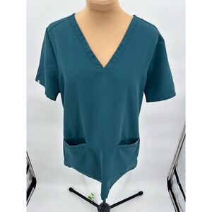 FIGS Technical Collection Scrub Top Women's Medium Teal Blue Short Sleeve‎